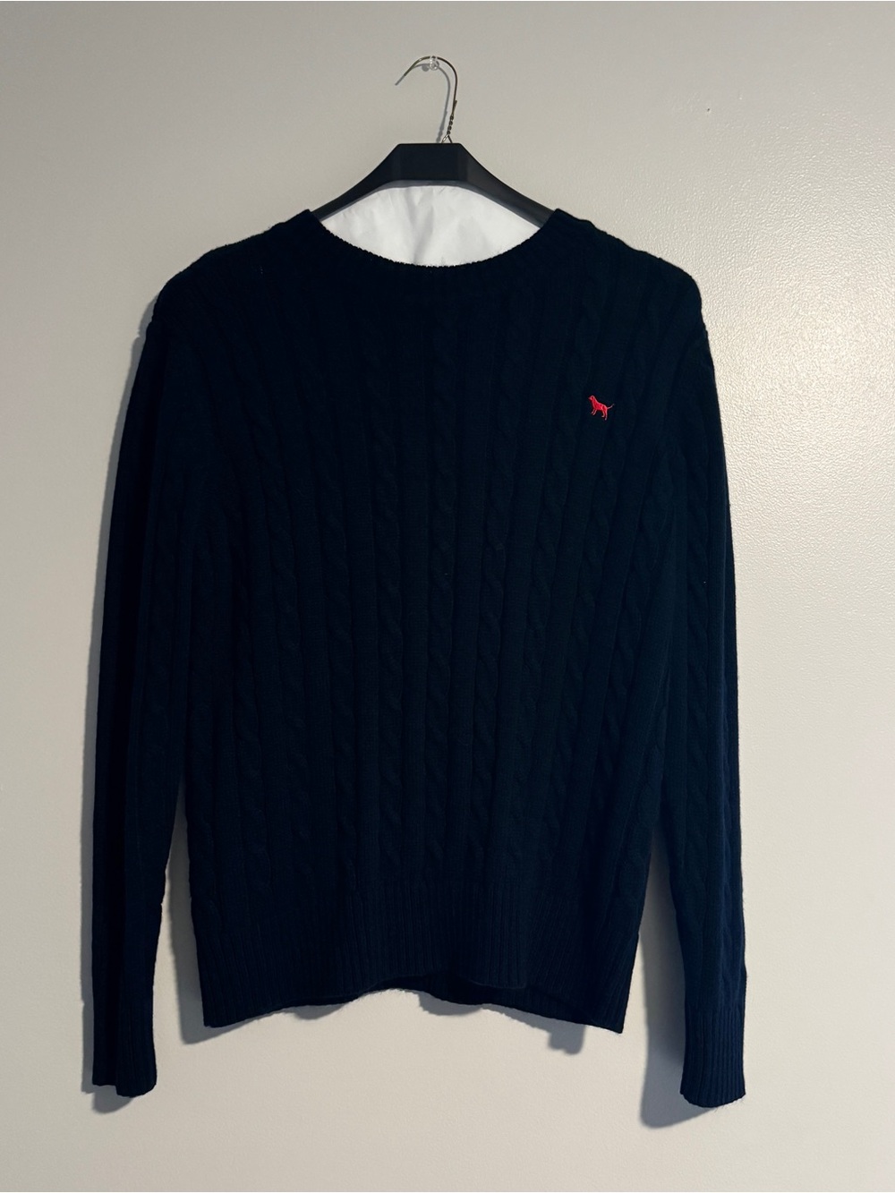NWOT Simply Southern Navy Cable Knit Sweater with Red Logo (Size S)